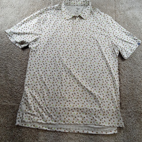 1764 Shirt Mens‎ XL White Coconut Palms All Over Graphic Performance Golf Polo - Picture 1 of 8
